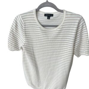 Ann Taylor White and Gold Striped Women's Top